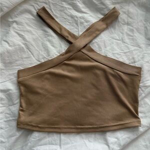 Women's Tan Ribbed Cross-Back Top